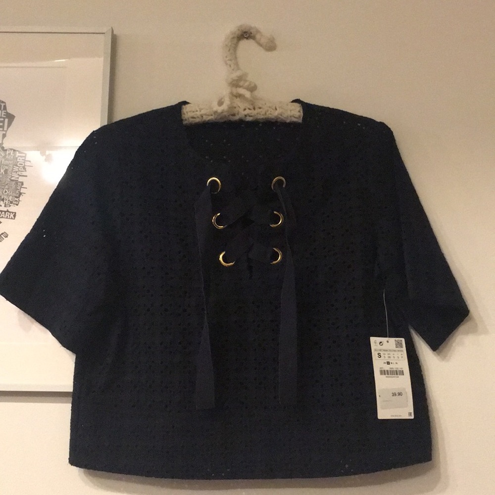 Zara Basic Collection woven eyelet crop top small